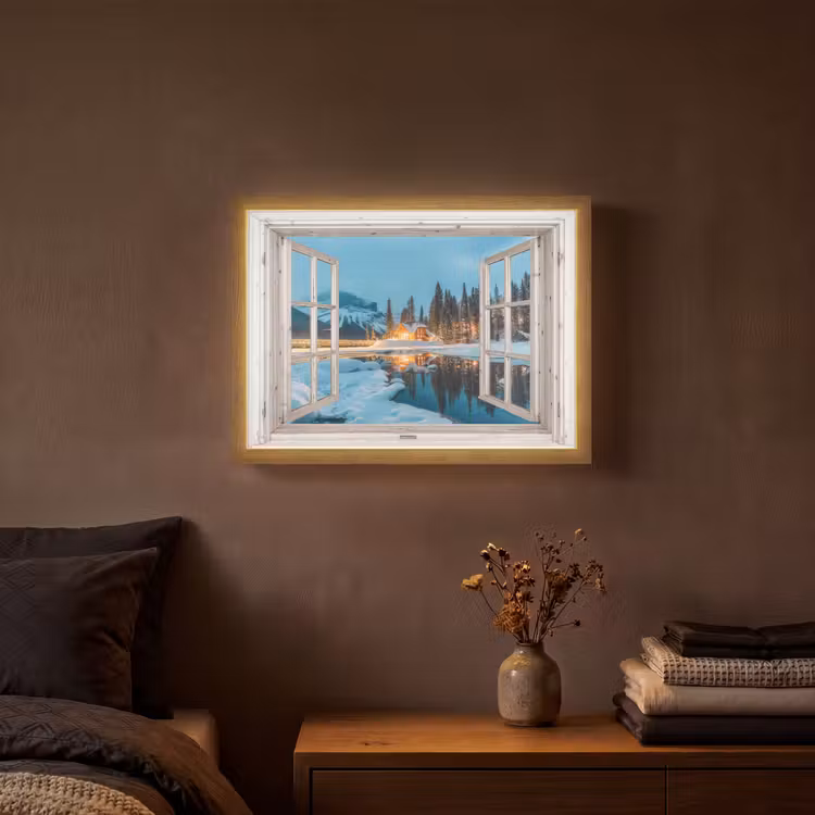 Lightbox - Wandlamp - Doorkijk - Winterlandschap - Natuur - Huis - Bergen — 3
