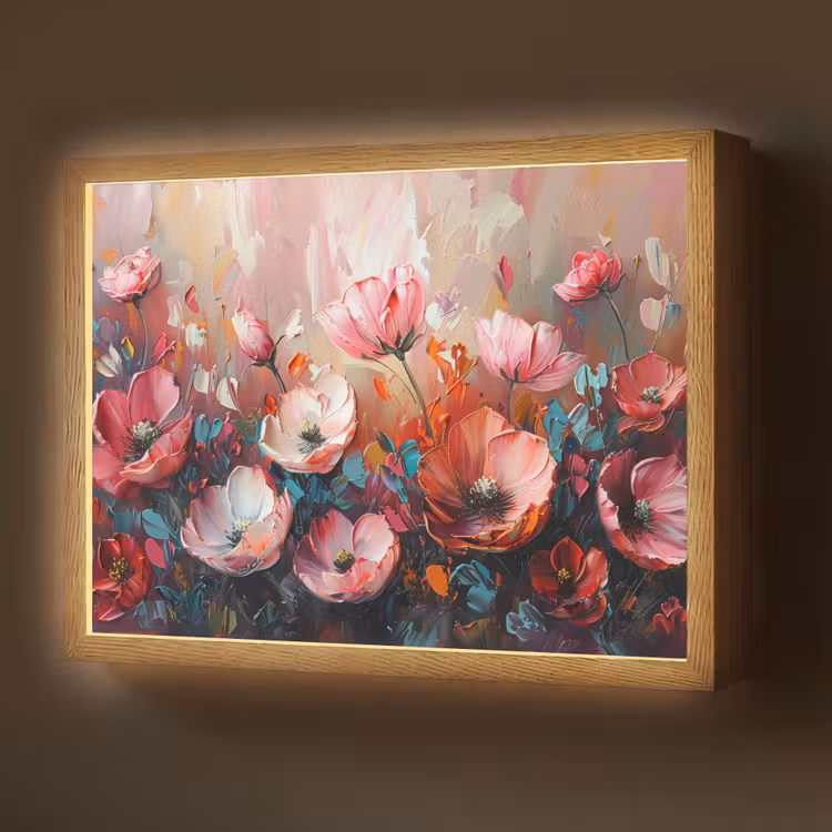 Lightbox - Wandlamp - Klaprozen - Roze - Bloemen - Botanisch - Kunst — 1