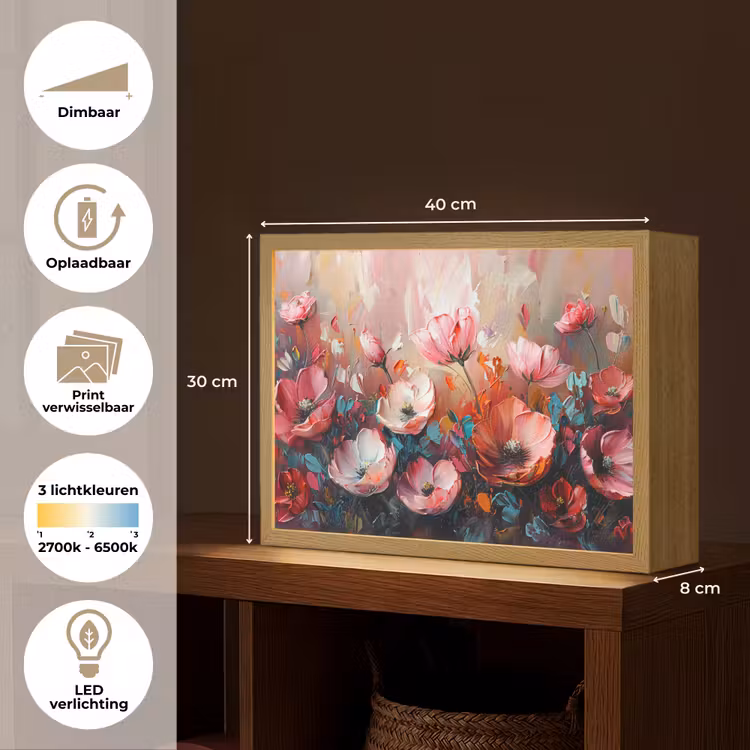 Lightbox - Wandlamp - Klaprozen - Roze - Bloemen - Botanisch - Kunst — 10