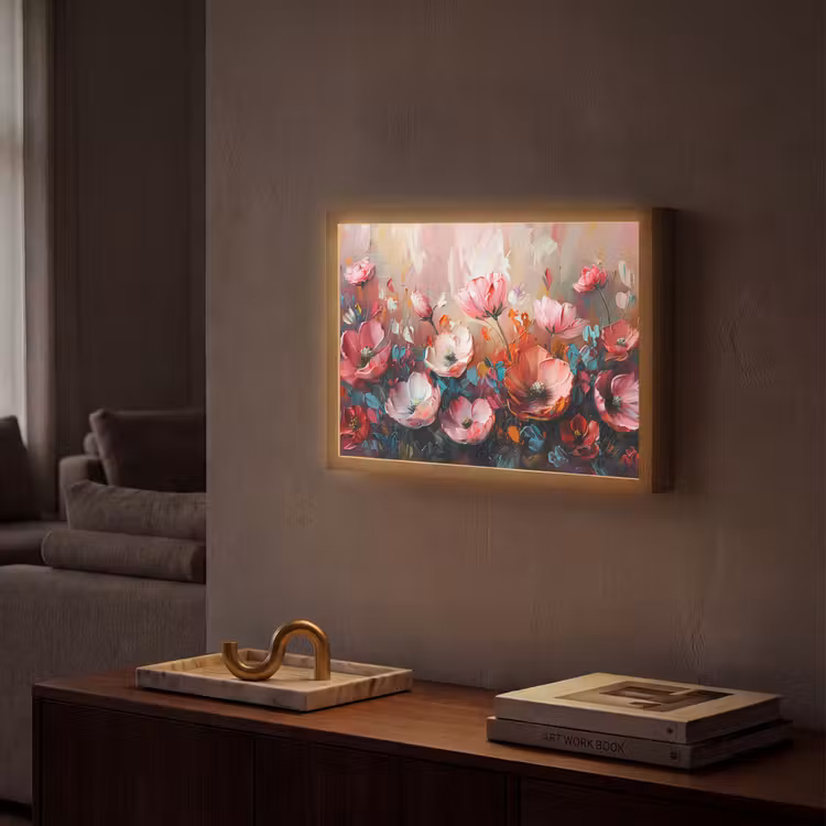 Lightbox - Wandlamp - Klaprozen - Roze - Bloemen - Botanisch - Kunst — 2