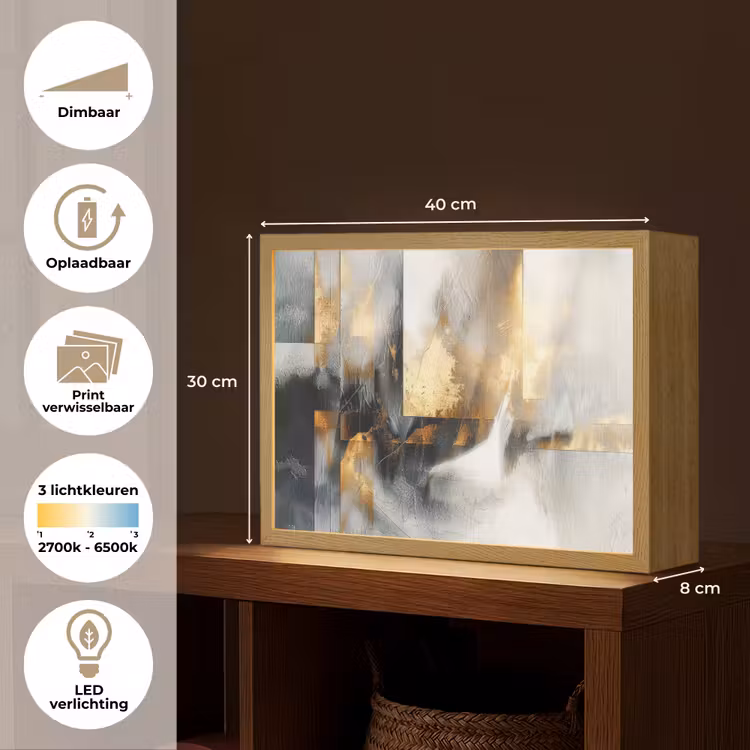 Lightbox - Wandlamp - Kunst - Goud - Zilver - Abstract — 10