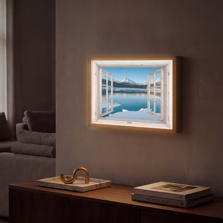 Lightbox - Wandlamp - Landschap - Winter - Meer - Bergen - Uitzicht - Doorkijk - Licht — 2