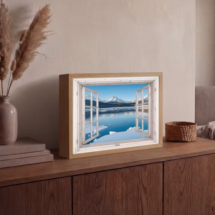Lightbox - Wandlamp - Landschap - Winter - Meer - Bergen - Uitzicht - Doorkijk - Licht — 4