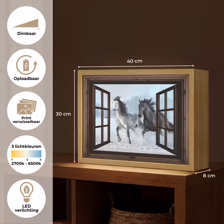 Lightbox - Wandlamp - Paarden - Winter - Dieren - Natuur - Doorkijk — 10