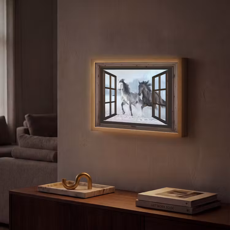 Lightbox - Wandlamp - Paarden - Winter - Dieren - Natuur - Doorkijk — 2