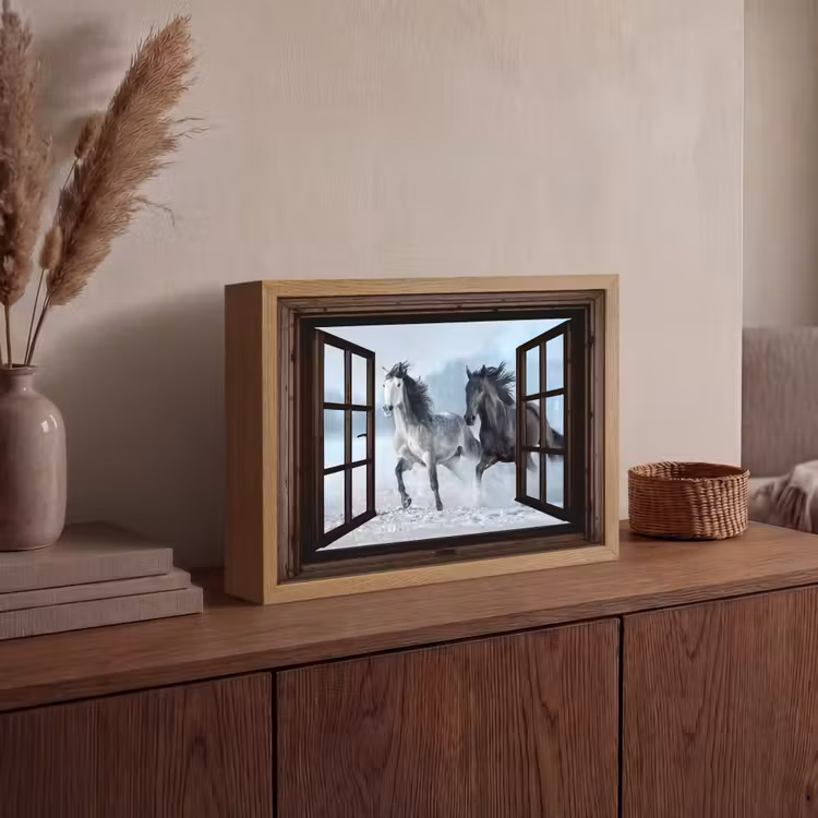 Lightbox - Wandlamp - Paarden - Winter - Dieren - Natuur - Doorkijk — 4