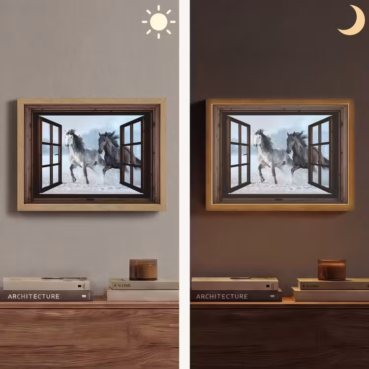 Lightbox - Wandlamp - Paarden - Winter - Dieren - Natuur - Doorkijk — 6