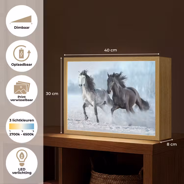 Lightbox - Wandlamp - Paarden - Winter - Dieren - Natuur - Sneeuw — 10