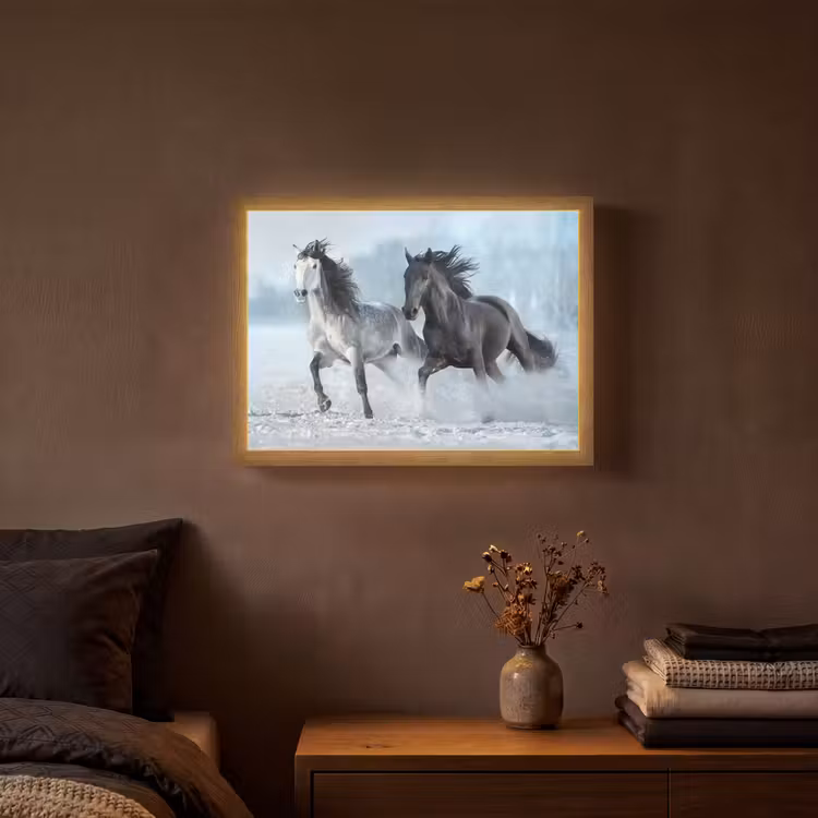 Lightbox - Wandlamp - Paarden - Winter - Dieren - Natuur - Sneeuw — 3