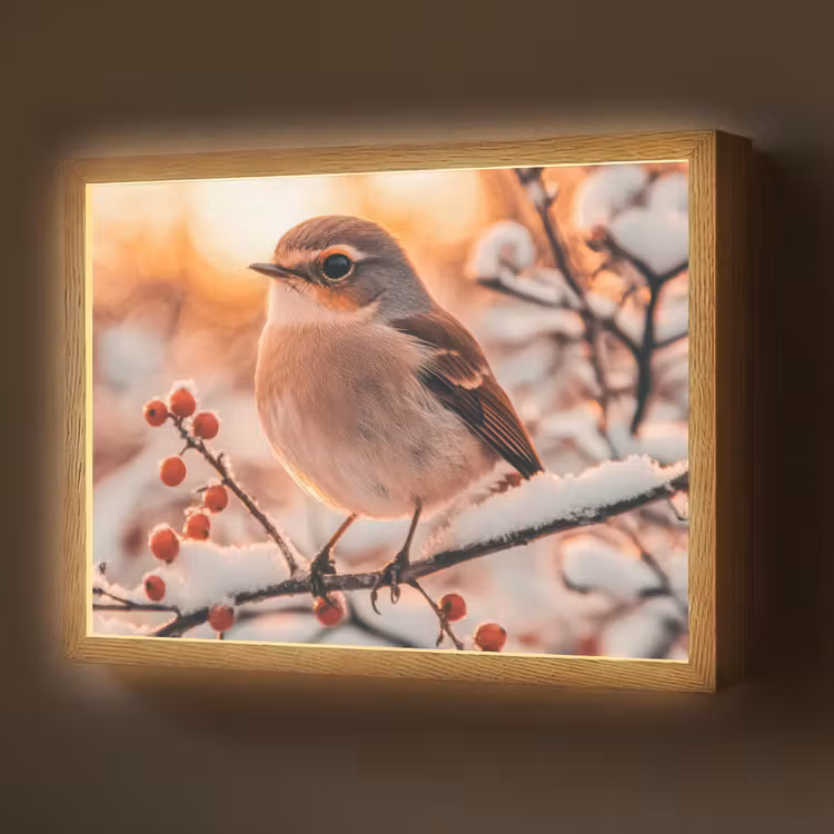 Lightbox - Wandlamp - Vogel - Tak - Winter - Dieren - Sneeuw — 1