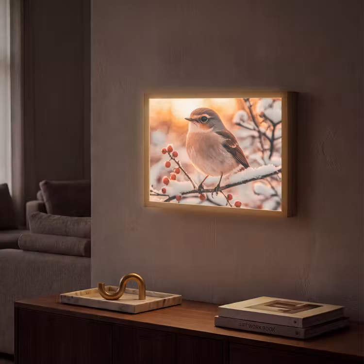Lightbox - Wandlamp - Vogel - Tak - Winter - Dieren - Sneeuw — 2