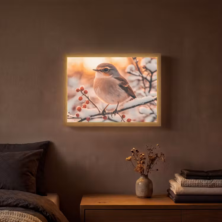 Lightbox - Wandlamp - Vogel - Tak - Winter - Dieren - Sneeuw — 3