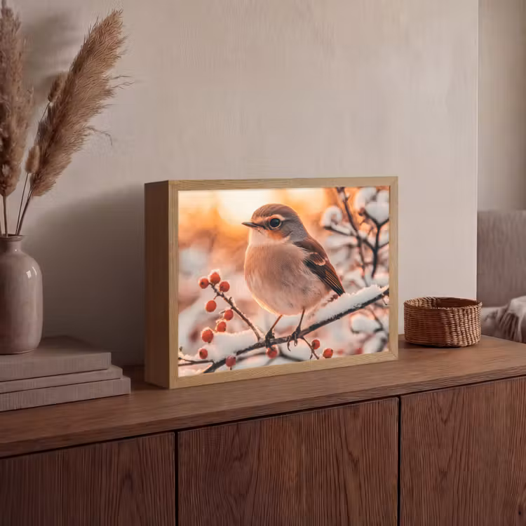 Lightbox - Wandlamp - Vogel - Tak - Winter - Dieren - Sneeuw — 4
