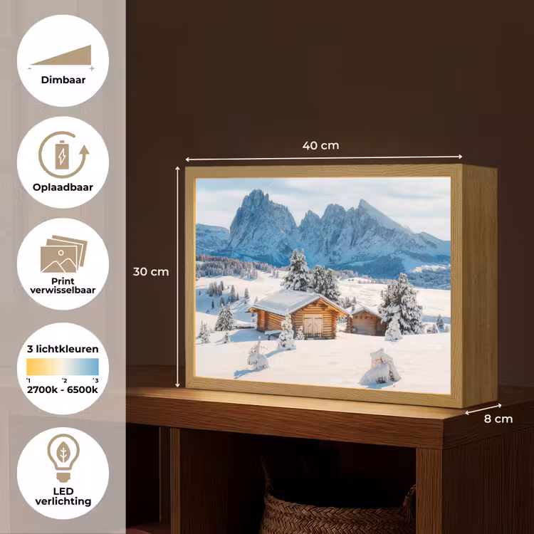 Lightbox - Wandlamp - Winter - Huisje - Bergen - Uitzicht - Sneeuw — 10