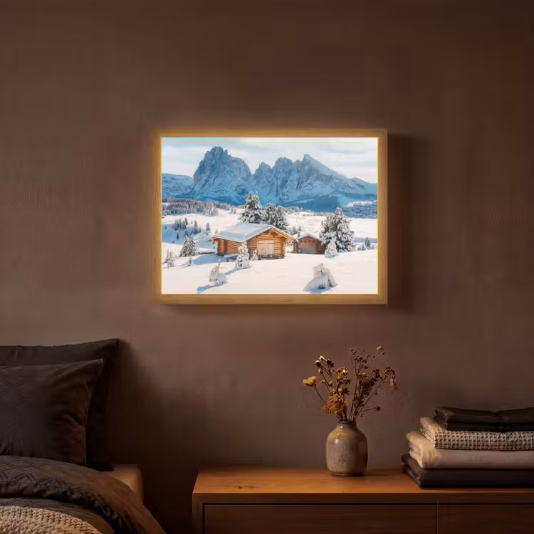 Lightbox - Wandlamp - Winter - Huisje - Bergen - Uitzicht - Sneeuw — 3