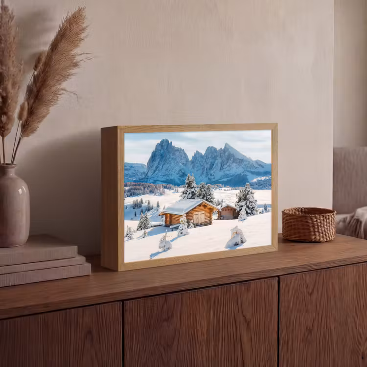 Lightbox - Wandlamp - Winter - Huisje - Bergen - Uitzicht - Sneeuw — 4