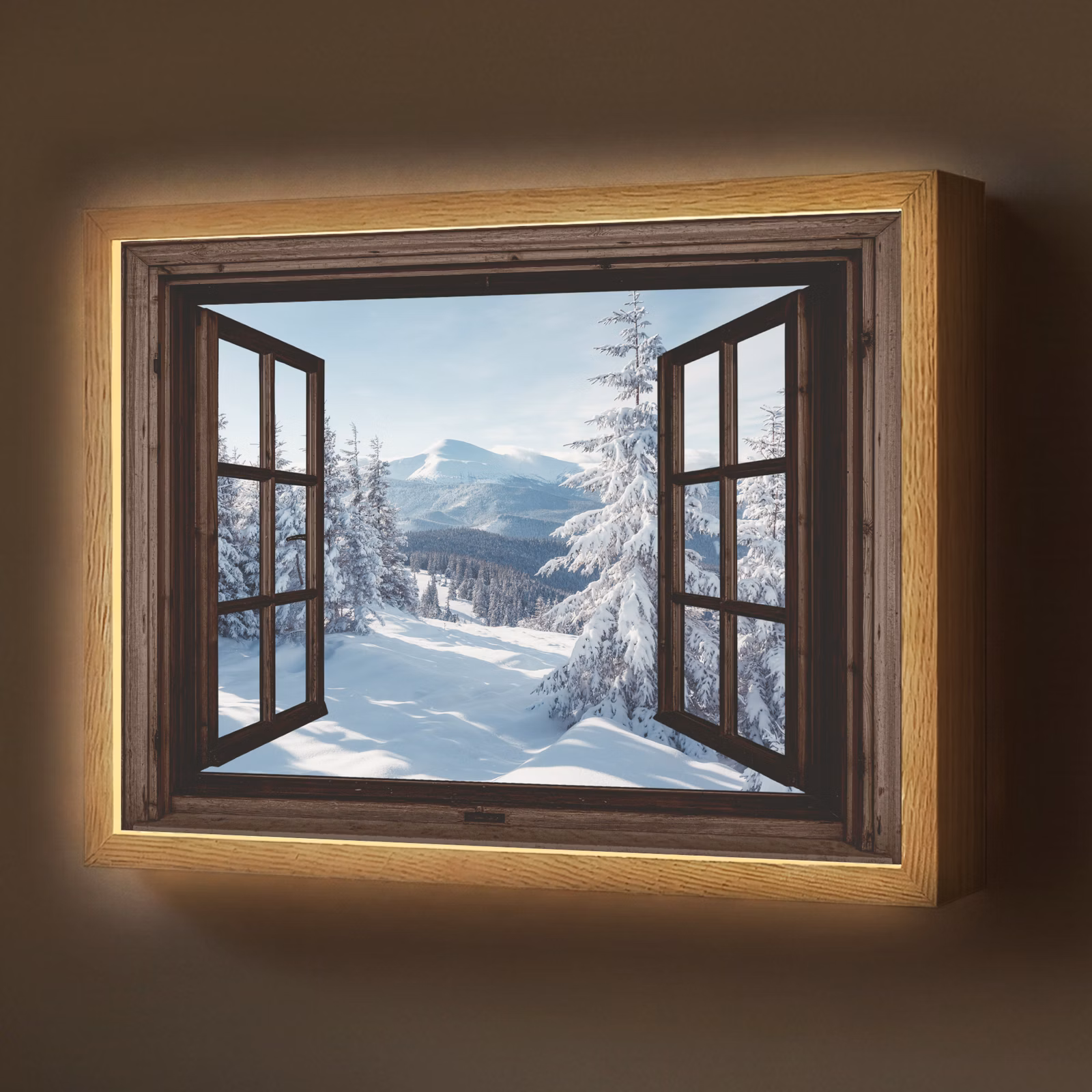 Lightbox - Wandlamp - Winter - Landschap - Natuur - Berg - Bomen - Doorkijk - Uitzicht — 1