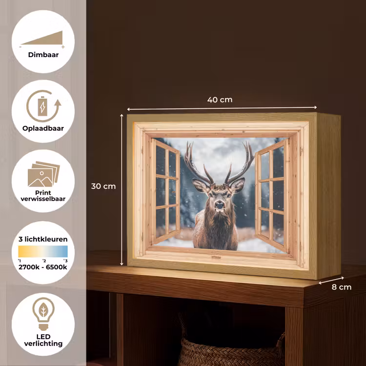 Lightbox - Wandlamp - Doorkijk - Hert - Dieren - Winterlandschap - Sneeuw — 10