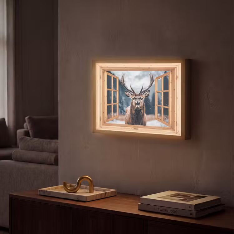 Lightbox - Wandlamp - Doorkijk - Hert - Dieren - Winterlandschap - Sneeuw — 2