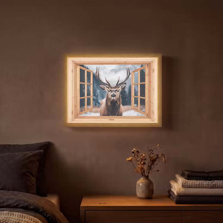 Lightbox - Wandlamp - Doorkijk - Hert - Dieren - Winterlandschap - Sneeuw — 3