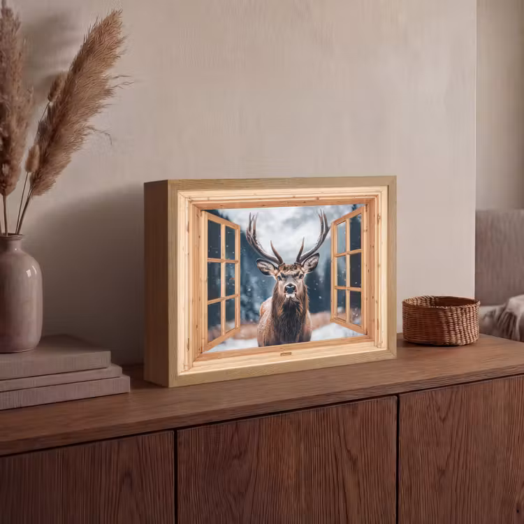 Lightbox - Wandlamp - Doorkijk - Hert - Dieren - Winterlandschap - Sneeuw — 4