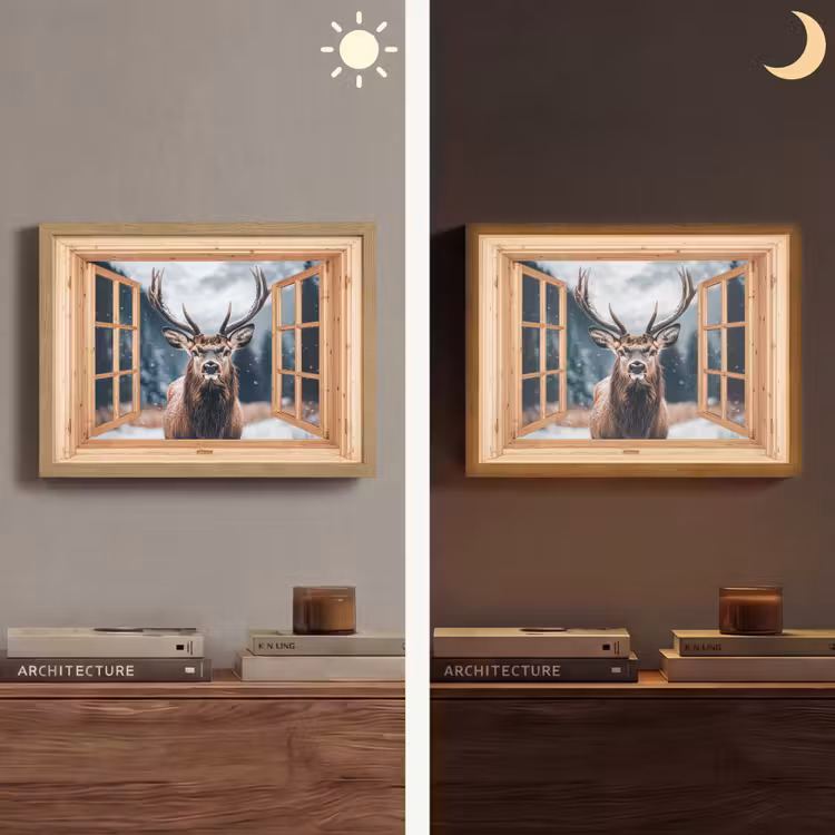 Lightbox - Wandlamp - Doorkijk - Hert - Dieren - Winterlandschap - Sneeuw — 6