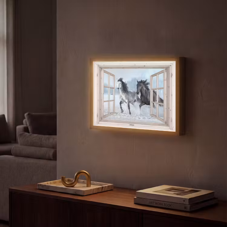 Lightbox - Wandlamp - Doorkijk - Paarden - Winter - Dieren - Natuur - Wit — 2