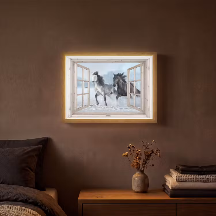 Lightbox - Wandlamp - Doorkijk - Paarden - Winter - Dieren - Natuur - Wit — 3