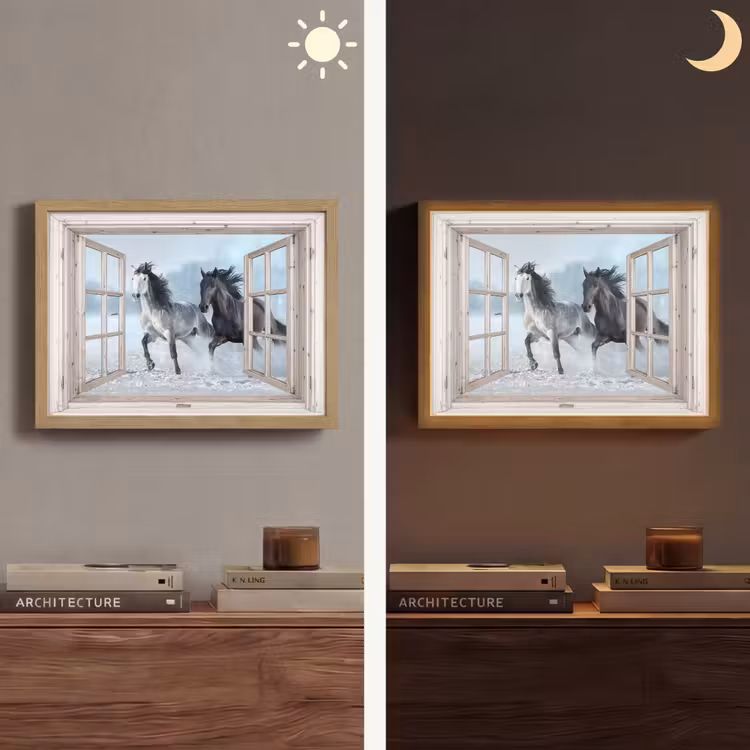Lightbox - Wandlamp - Doorkijk - Paarden - Winter - Dieren - Natuur - Wit — 6