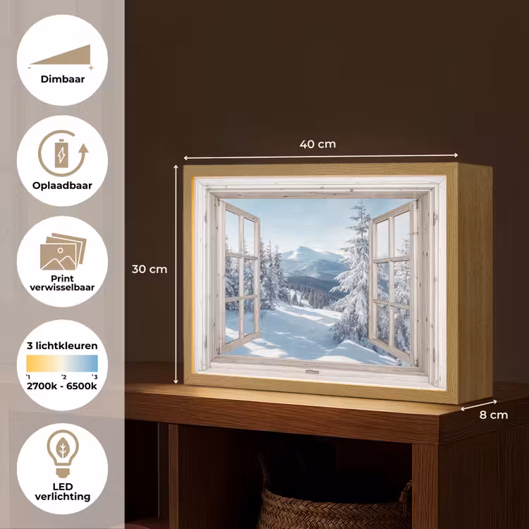 Lightbox - Wandlamp - Doorkijk - Winter - Landschap - Natuur - Berg - Bomen - Wit — 10