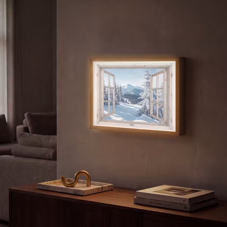 Lightbox - Wandlamp - Doorkijk - Winter - Landschap - Natuur - Berg - Bomen - Wit — 2
