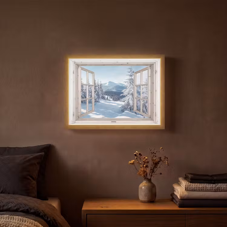 Lightbox - Wandlamp - Doorkijk - Winter - Landschap - Natuur - Berg - Bomen - Wit — 3
