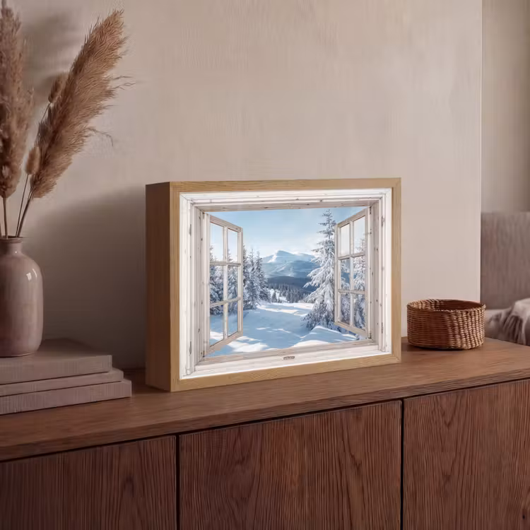 Lightbox - Wandlamp - Doorkijk - Winter - Landschap - Natuur - Berg - Bomen - Wit — 4