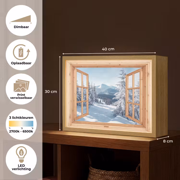 Lightbox - Wandlamp - Doorkijk - Winterlandschap - Natuur - Berg - Bomen - Hout — 10