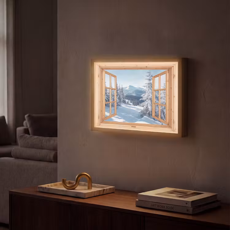 Lightbox - Wandlamp - Doorkijk - Winterlandschap - Natuur - Berg - Bomen - Hout — 2