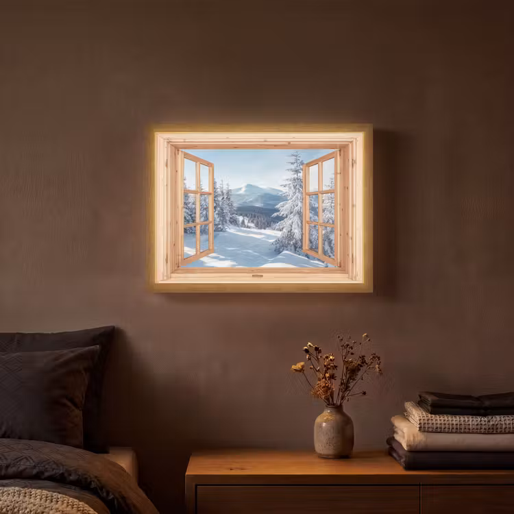 Lightbox - Wandlamp - Doorkijk - Winterlandschap - Natuur - Berg - Bomen - Hout — 3