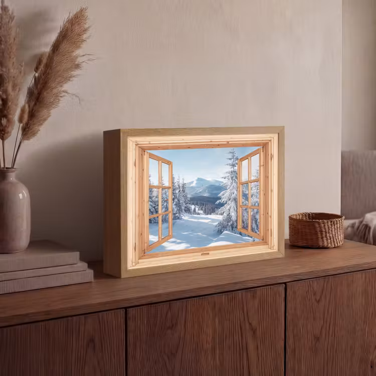 Lightbox - Wandlamp - Doorkijk - Winterlandschap - Natuur - Berg - Bomen - Hout — 4