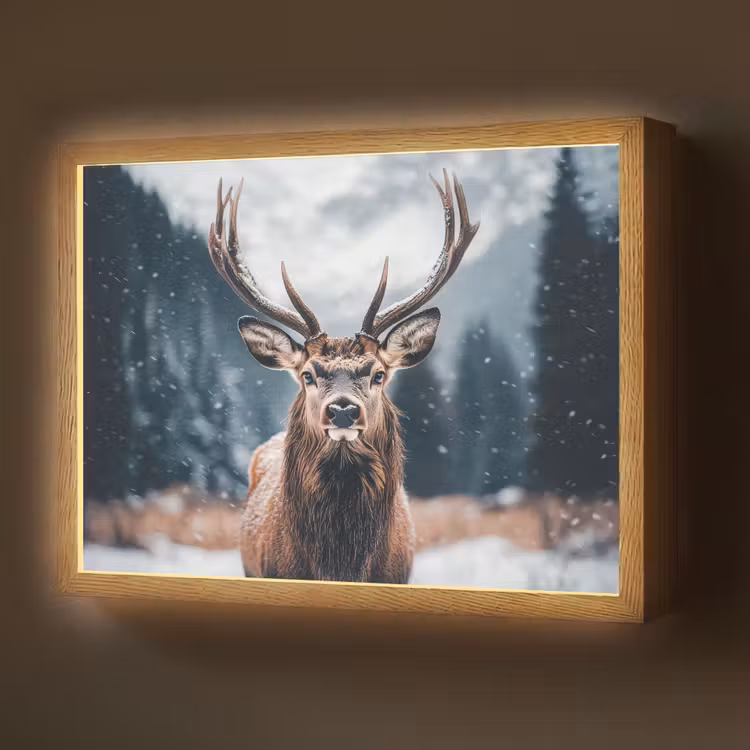 Lightbox - Wandlamp - Hert - Dieren - Landschap - Winter - Sneeuw — 1