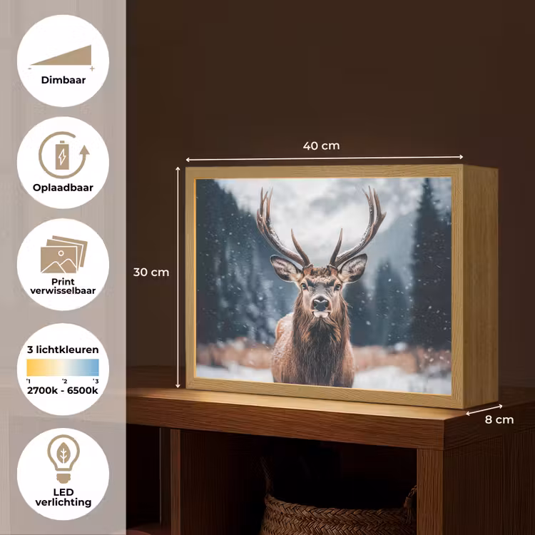 Lightbox - Wandlamp - Hert - Dieren - Landschap - Winter - Sneeuw — 10