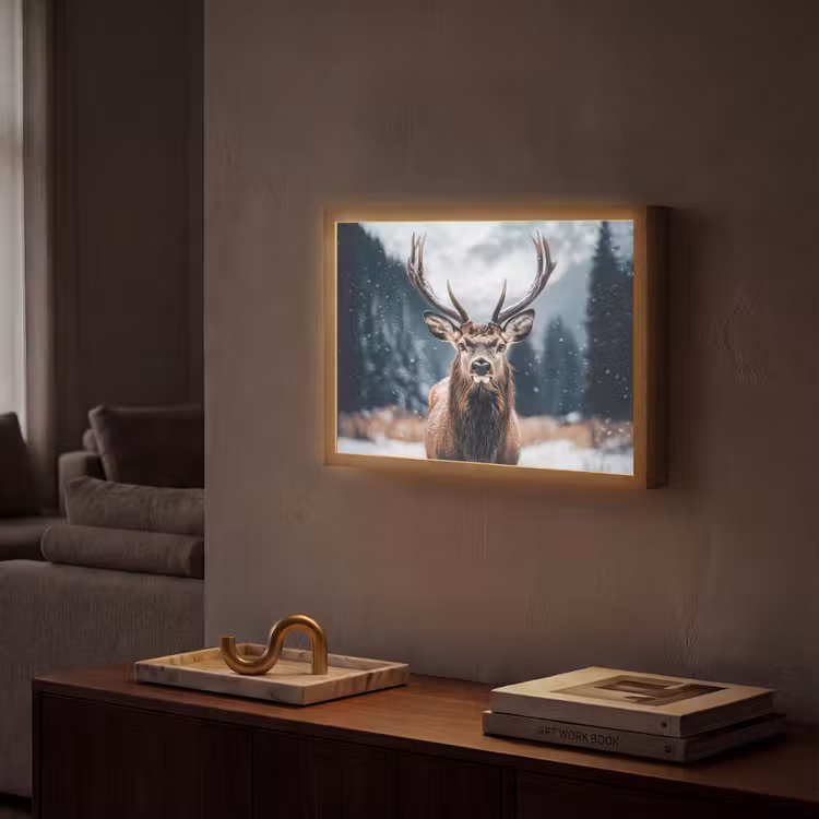 Lightbox - Wandlamp - Hert - Dieren - Landschap - Winter - Sneeuw — 2
