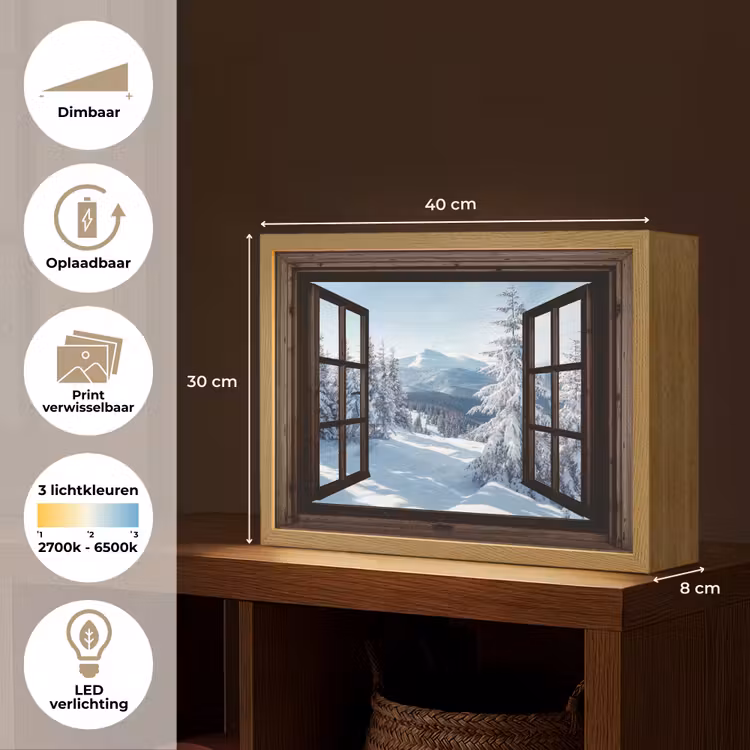 Lightbox - Wandlamp - Winter - Landschap - Natuur - Berg - Bomen - Doorkijk - Uitzicht — 10