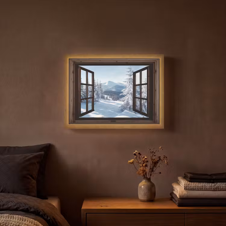Lightbox - Wandlamp - Winter - Landschap - Natuur - Berg - Bomen - Doorkijk - Uitzicht — 3