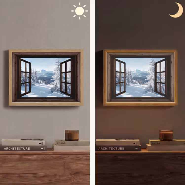Lightbox - Wandlamp - Winter - Landschap - Natuur - Berg - Bomen - Doorkijk - Uitzicht — 6