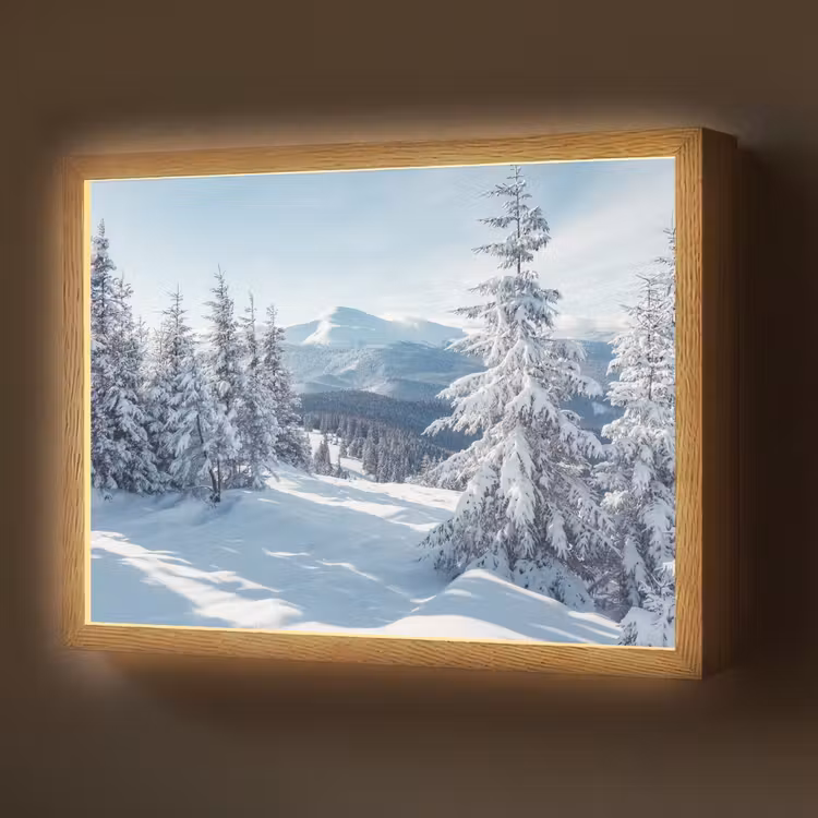 Lightbox - Wandlamp - Winterlandschap - Natuur - Berg - Bomen - Sneeuw — 1