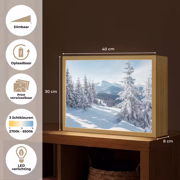 Lightbox - Wandlamp - Winterlandschap - Natuur - Berg - Bomen - Sneeuw — 10
