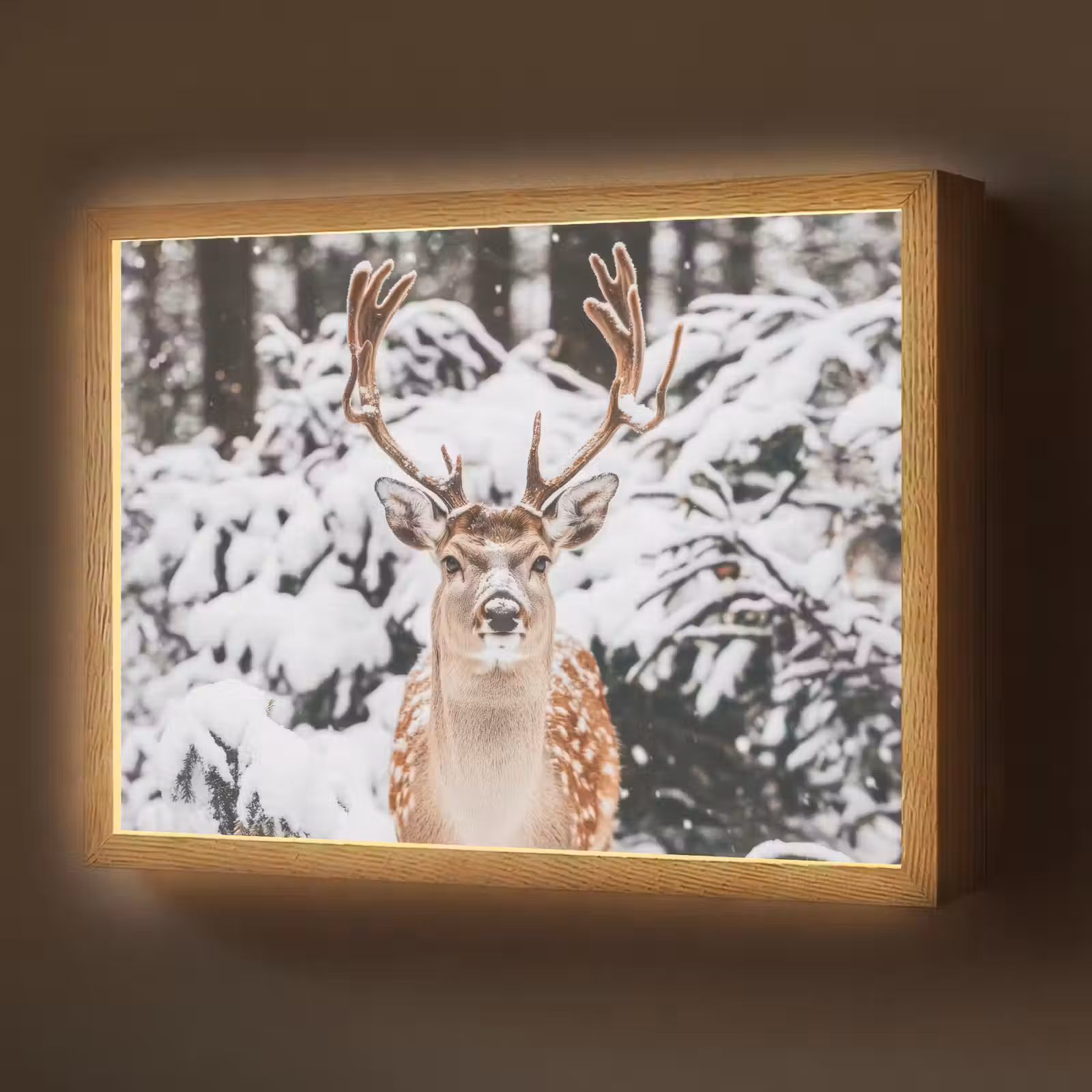 Lightbox - Wandlamp - Hert - Sneeuw - Winter - Bos - Dieren — 1