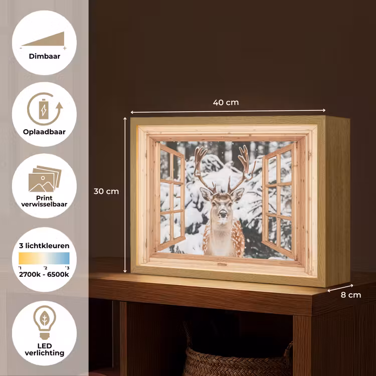 Lightbox - Wandlamp - Doorkijk - Hert - Sneeuw - Winter - Bos - Dieren — 10