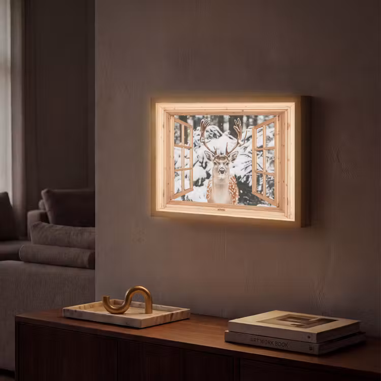 Lightbox - Wandlamp - Doorkijk - Hert - Sneeuw - Winter - Bos - Dieren — 2