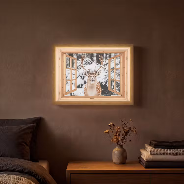 Lightbox - Wandlamp - Doorkijk - Hert - Sneeuw - Winter - Bos - Dieren — 3