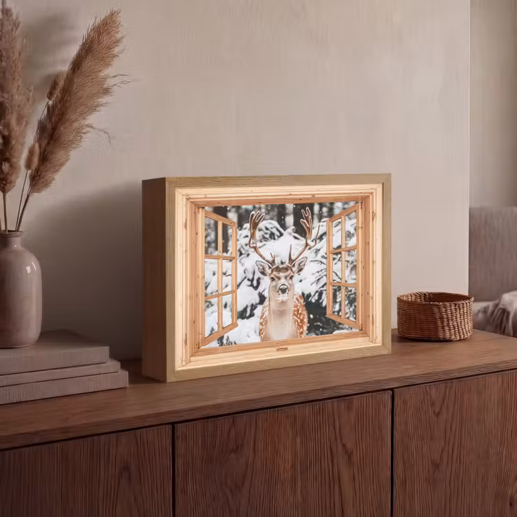 Lightbox - Wandlamp - Doorkijk - Hert - Sneeuw - Winter - Bos - Dieren — 4